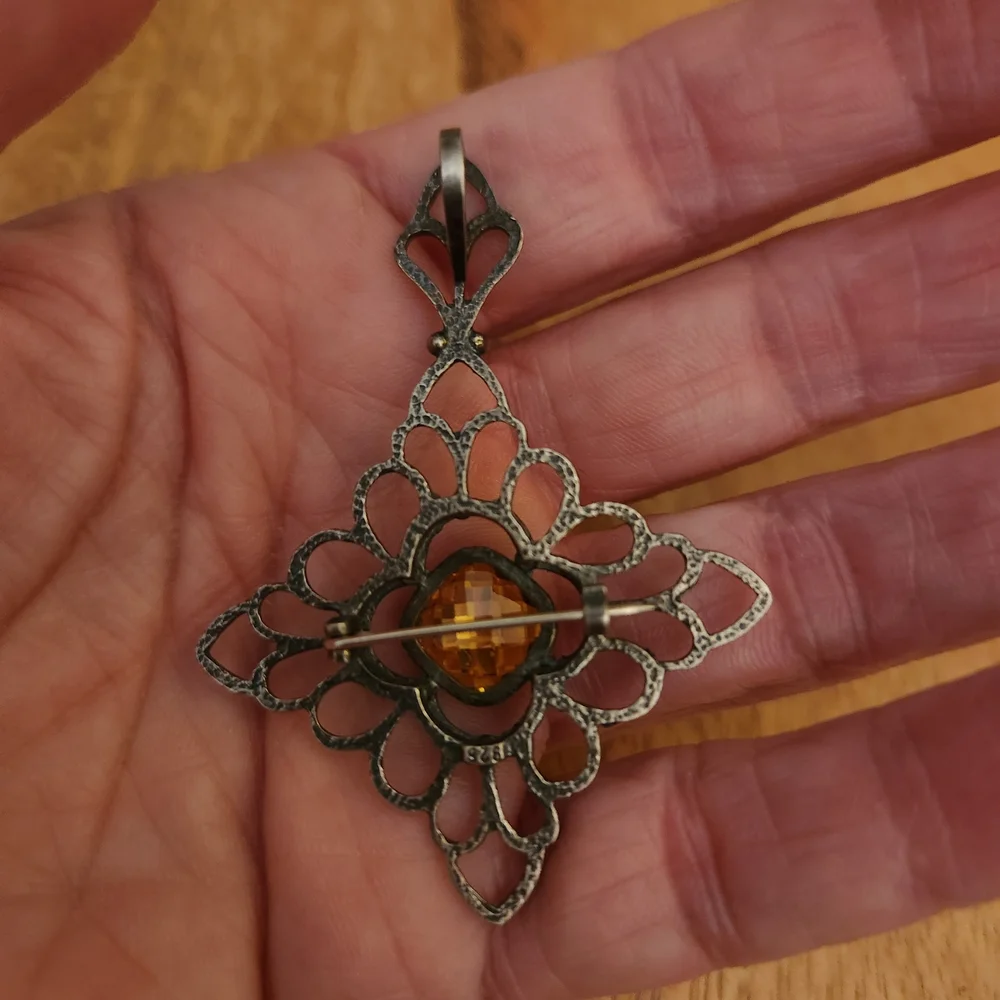 Vintage Sterling Silver Silpada Pendant with Yellow Gemstone